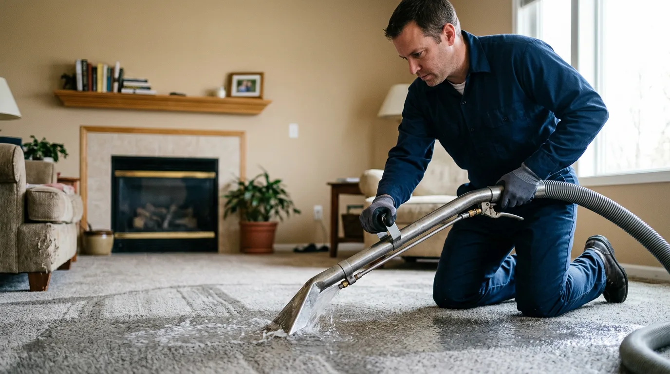 Water damage restoration technician working near Reedley, CA